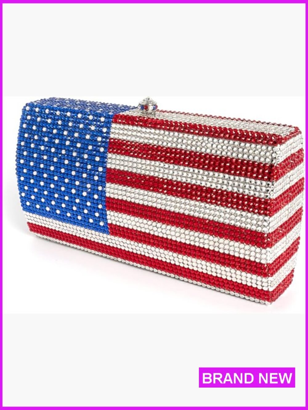 American Flag Rhinestone Clutch Evening Bag Bling Crystal Formal Party Purse